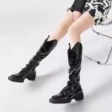 STOOSHE Pleated High Zip Boots Black