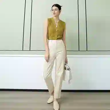 美洋 纯色高腰直筒九分休闲裤 女款