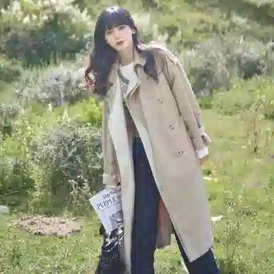 小镇姗姗 纯色双排扣风衣 女款