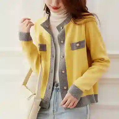 【dme】 简约休闲单排扣撞色针织衫 女款