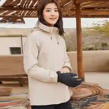 探路者 纯色拉链连帽三合一冲锋衣 女款