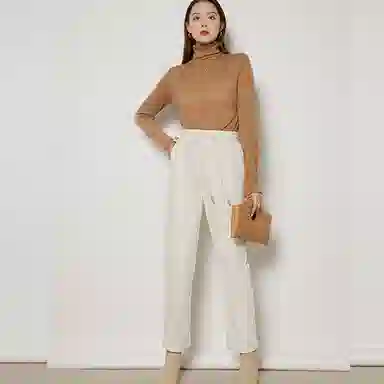 美洋 拼贴纯色高腰直筒长裤 女款