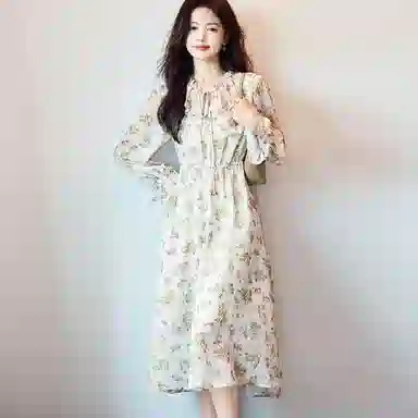 【dme】 碎花荷叶袖长袖连衣裙 黄色