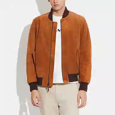 COACH SS23 Suede Leather Jacket Orange