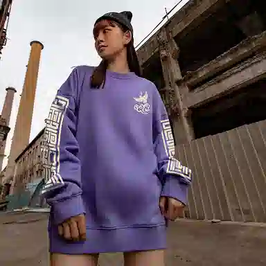 木村三社 仙鹤印花纯棉圆领宽松卫衣 男女同款