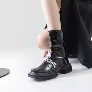 STOOSHE Future Series Square Toe Side Zipper Martin Boots Black