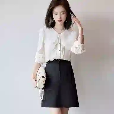 【dme】简约通勤减龄娃娃领雪纺衫 女款 杏色