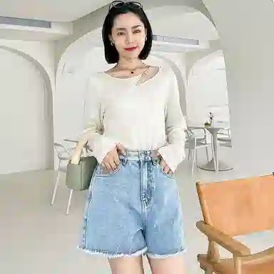 美洋 纯色混纺镂空长袖针织衫 女款