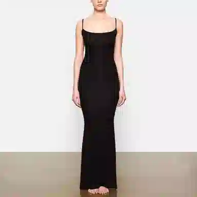 SKIMS SOFT LOUNGE LONG SLIP DRESS ONYX