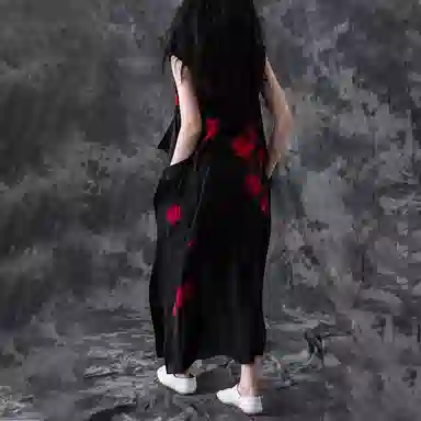 Yohji Yamamoto Peony Silk Dress Black
