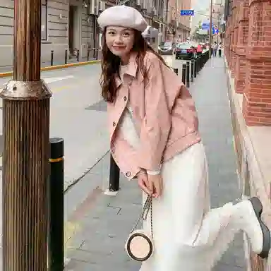 小镇姗姗 纯色休闲长袖宽松夹克外套 女款