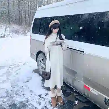 小镇姗姗 纯色高腰连帽套头长袖连衣裙