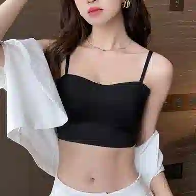 多情猫 纯色吊带背心无痕文胸 黑色