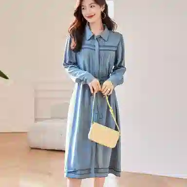 【dme】 复古通勤长袖连衣裙 蓝色