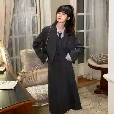 小镇姗姗 假两件学院风小西装套装 女款