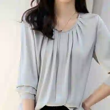 【dme】休闲纯色圆领长袖衬衫 女款