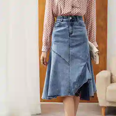 【dme】 蕾丝拼接无袖牛仔长裙 浅牛仔蓝