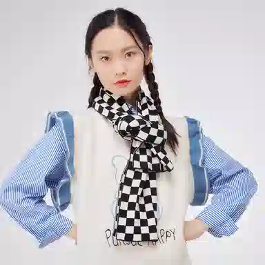 白卷 棋盘格 绒线围巾 女款