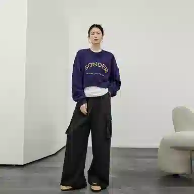 美洋 纯色高腰阔腿工装长裤 女款 黑色