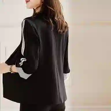 【dme】 纽扣利落挺括拼色西服外套西装 女款 黑色