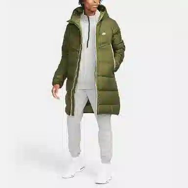 Nike Logo Mid-Length Down Jacket Military Green