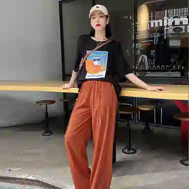 美洋 抽绳高腰直筒休闲裤 女款