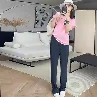 美洋 纯色直筒高腰开叉休闲裤 女款