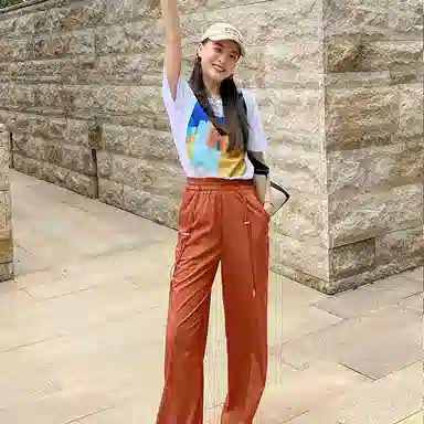美洋 抽绳高腰直筒休闲裤 女款