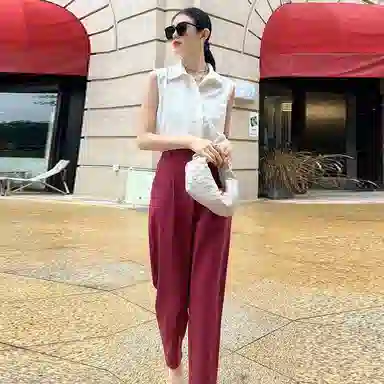 美洋 高腰松紧哈伦九分休闲裤 女款