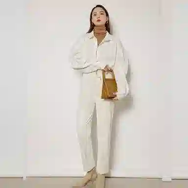 美洋 拼贴纯色高腰直筒长裤 女款