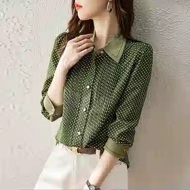 【dme】 休闲波点长袖衬衫 女款 绿色