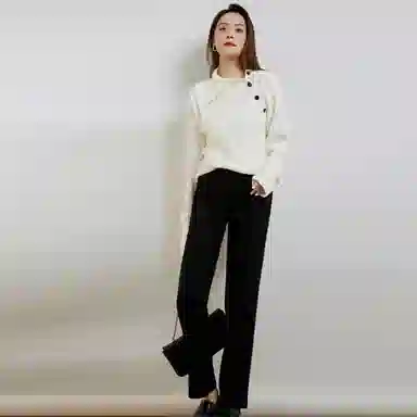 美洋 纯色高腰直筒长裤 女款 黑色