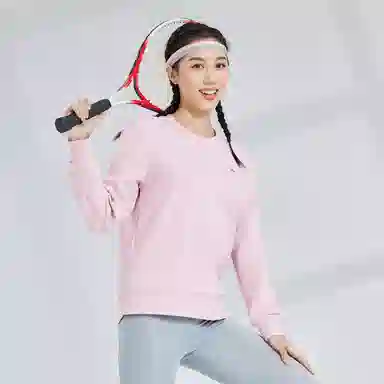 鸿星尔克 立型科技 纯色字母印花休闲运动简约圆领长袖卫衣 女款 芍药粉