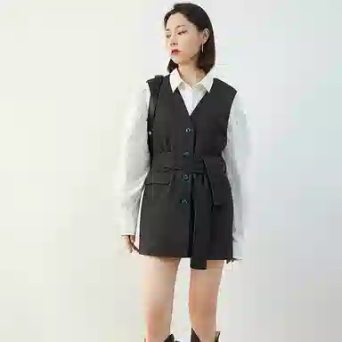 美洋 黑绿豆西装两件套 短西服马甲连衣裙