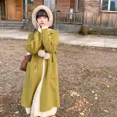 小镇姗姗 纯色双面呢中长款大衣 女款