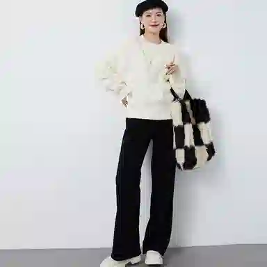 美洋 纯色高腰系带阔腿长裤 女款