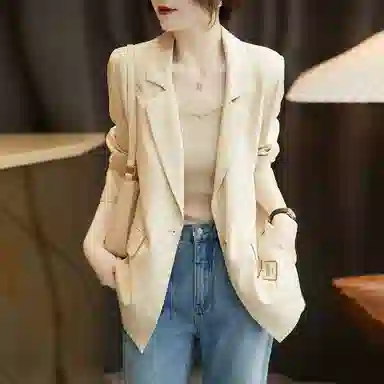 【dme】一粒扣几何印花通勤简约长袖西装 女款 米白