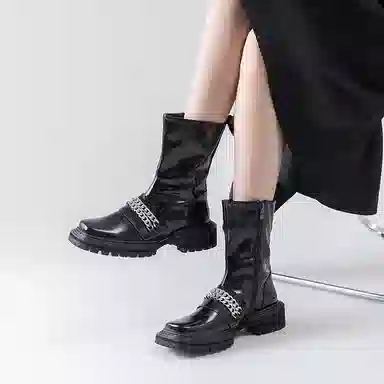 STOOSHE Future Series Square Toe Side Zipper Martin Boots Black