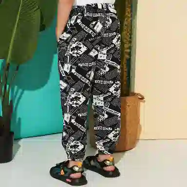 十月妈咪 童装 满印防蚊休闲裤 男童 黑色