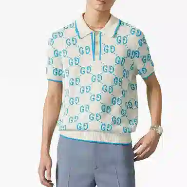 Gucci SS23 Logo Knit Polo Blue White