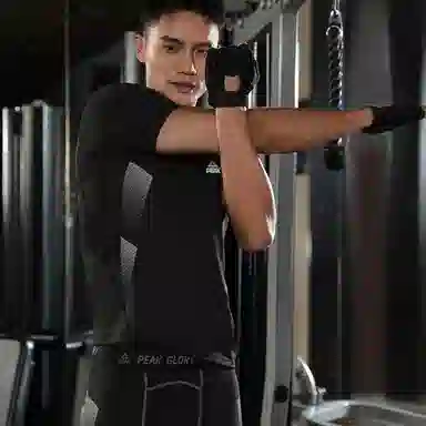 匹克 纯色字母印花休闲跑步健身运动速干透气健身四件套 男款 黑色+黑色