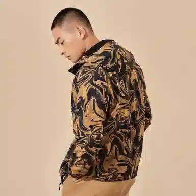 鸿星尔克 纹理感字母印花休闲加绒加厚连帽保暖风衣 男款 雅丹橙