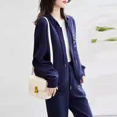 【dme】 连帽卫衣外套中腰卫裤休闲运动套装 女款 藏青