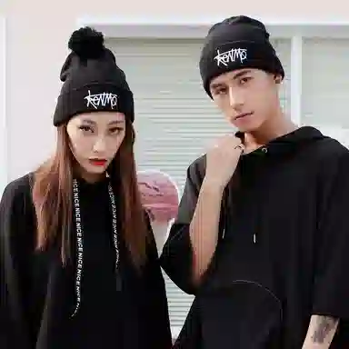 肯默 保暖 刺绣带球 腈纶 绒线帽 男女同款情侣款