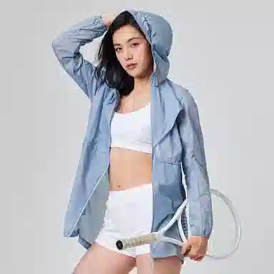 探路者 纯色户外轻薄透气凉感科技连帽皮肤衣 女款