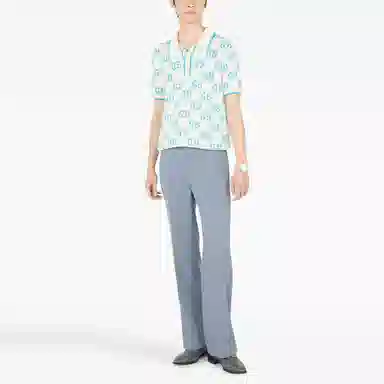 Gucci SS23 Logo Knit Polo Blue White