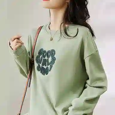 【dme】 休闲爱心印花圆领宽松卫衣 女款