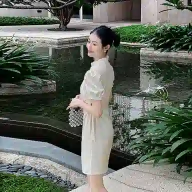 美洋 琼枝挽月裙自带书卷气~琵琶扣短袖提花短裙旗袍 女款