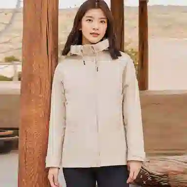 探路者 纯色拉链连帽三合一冲锋衣 女款