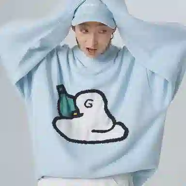 ROARINGWILD AW21 Beer Duck Jacquard Crewneck Sweater Blue